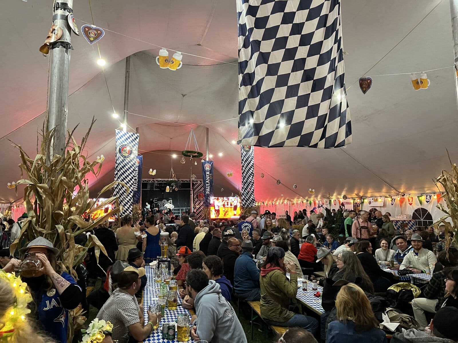 Crowd celebrating in the Biergarten at a past Oktoberfest